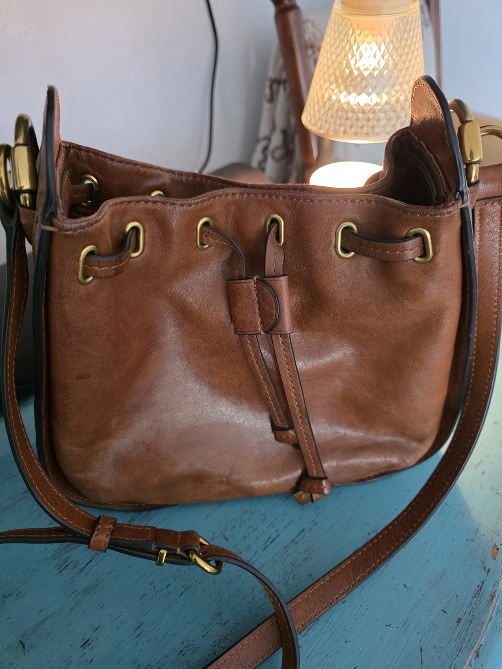 Frye Brown Leather Drawstring Crossbody Bag